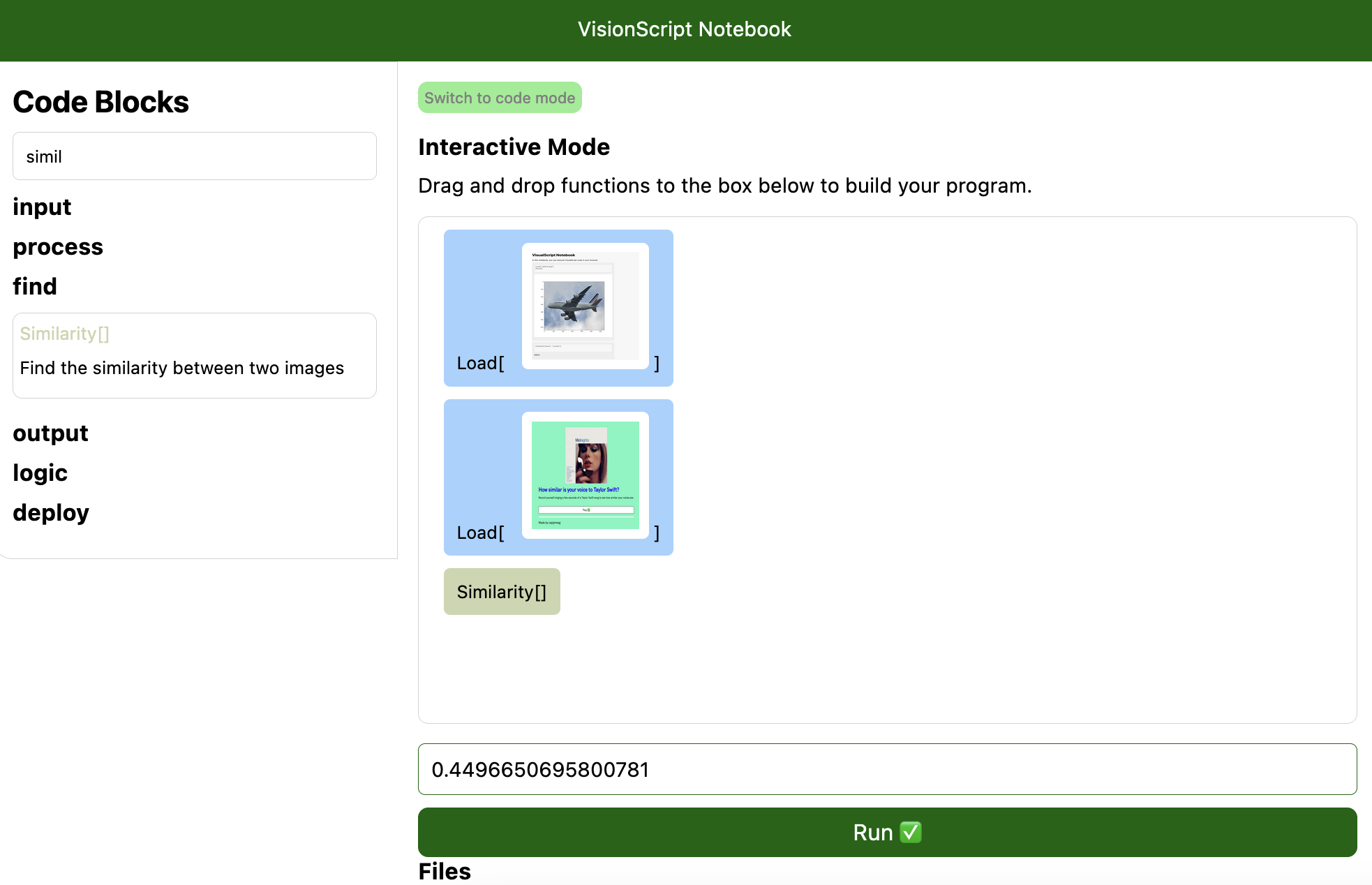 A VisionScript notebook to find the similarity between two images